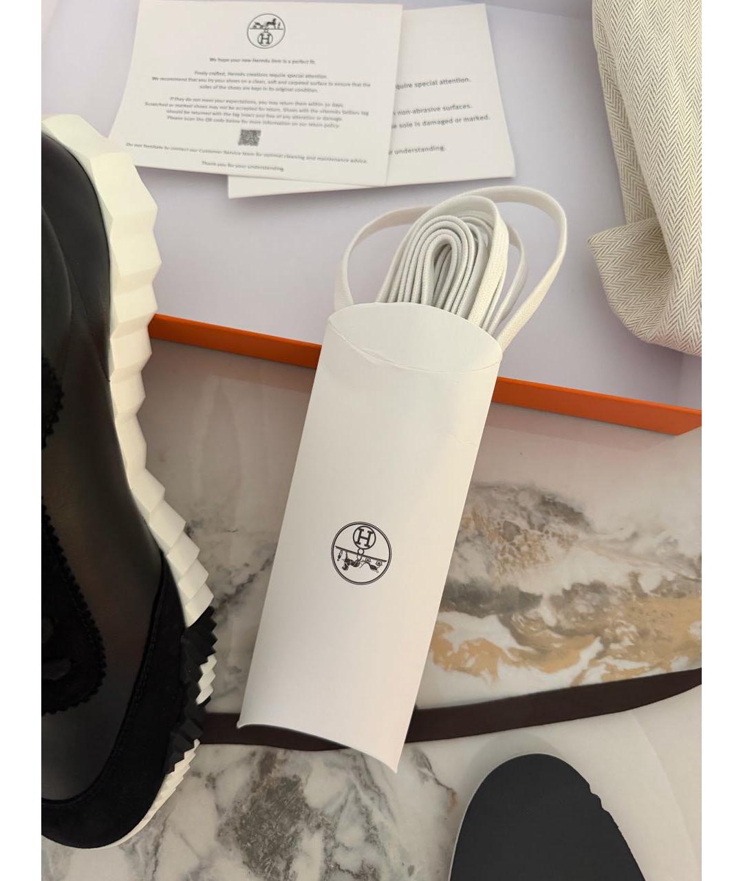 HERMES Черные кожаные кроссовки, фото 6