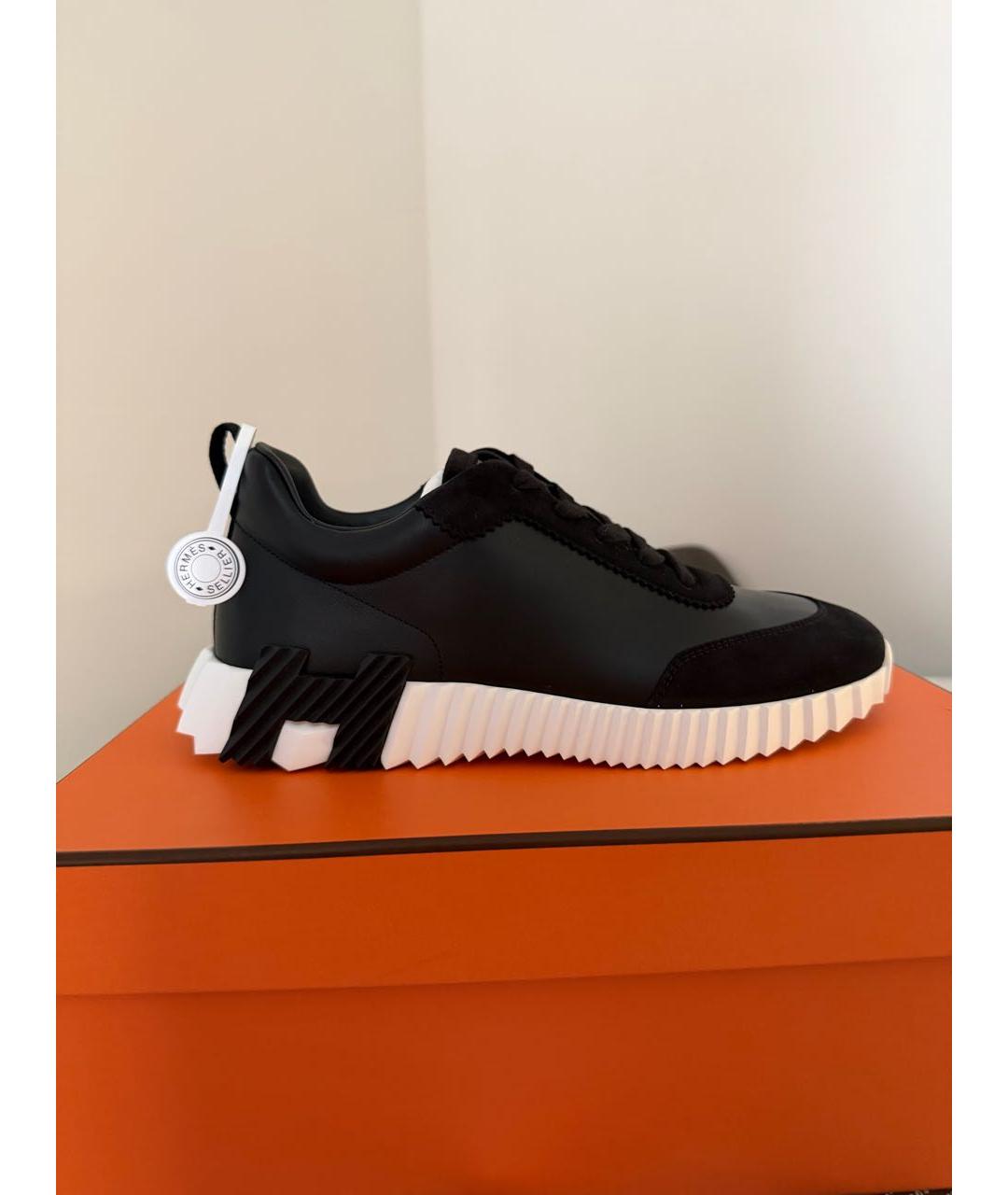 HERMES Черные кожаные кроссовки, фото 7