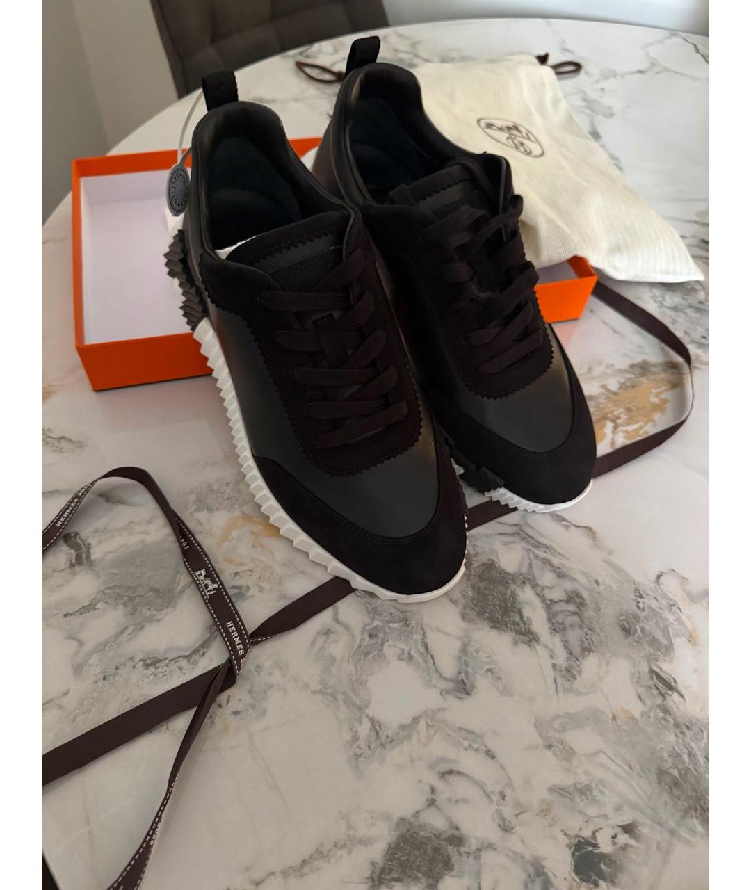 HERMES Черные кожаные кроссовки, фото 2
