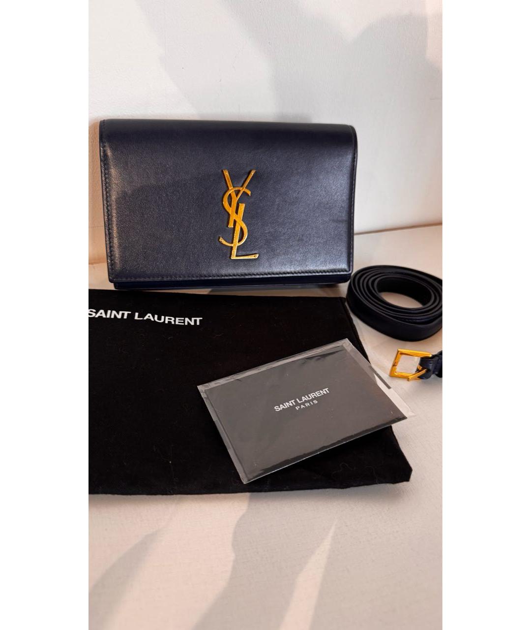 SAINT LAURENT Темно-синяя кожаная поясная сумка, фото 7