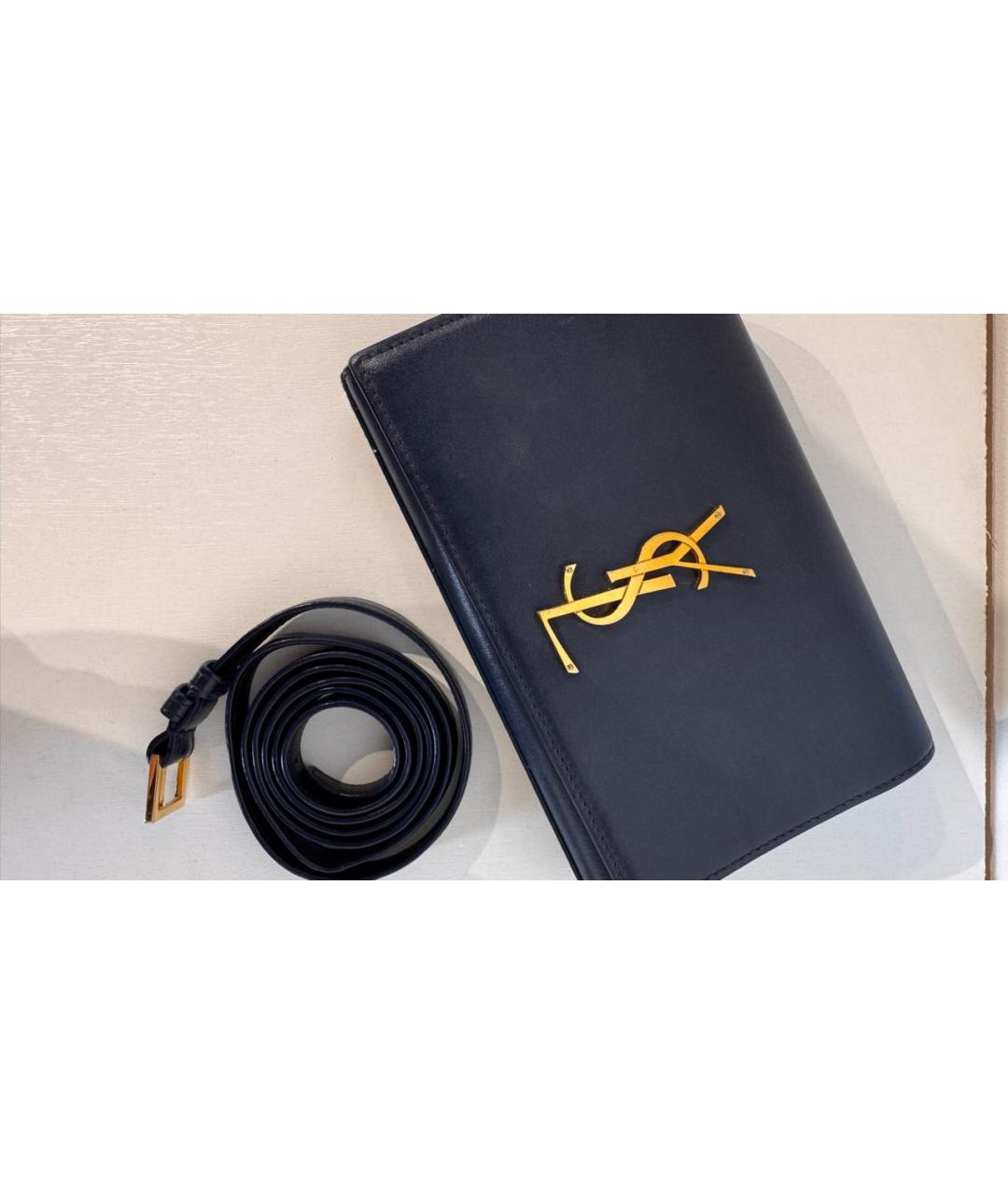 SAINT LAURENT Темно-синяя кожаная поясная сумка, фото 5