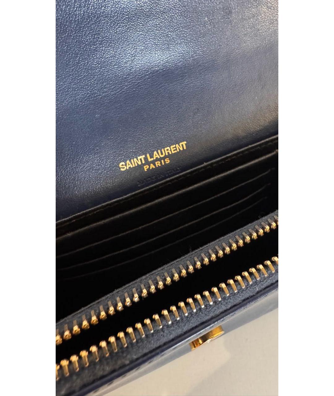 SAINT LAURENT Темно-синяя кожаная поясная сумка, фото 4