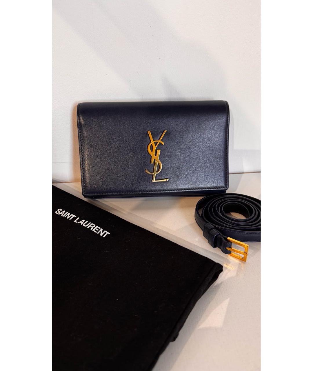 SAINT LAURENT Темно-синяя кожаная поясная сумка, фото 6