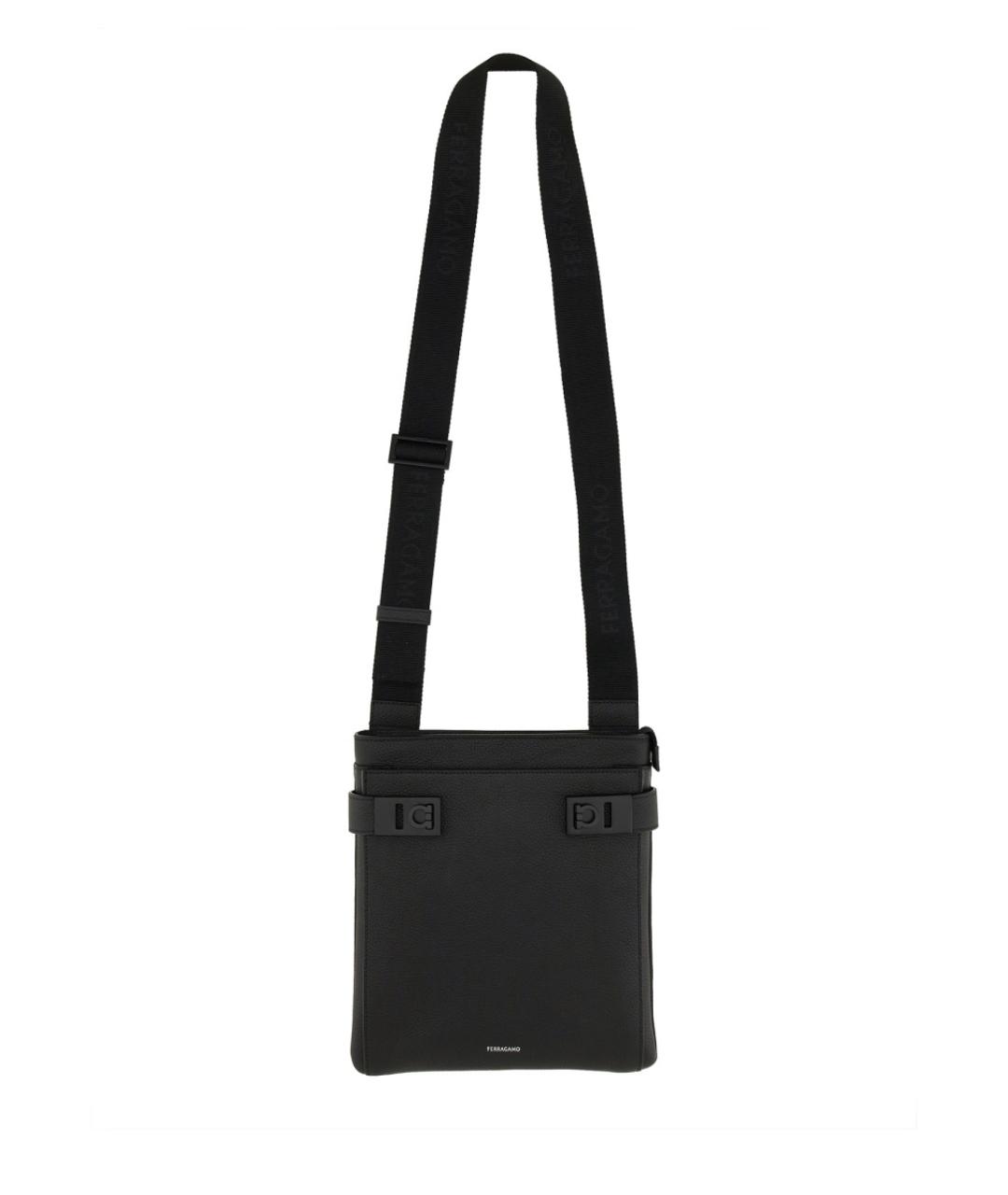 FERRAGAMO Черная кожаная сумка на плечо, фото 1