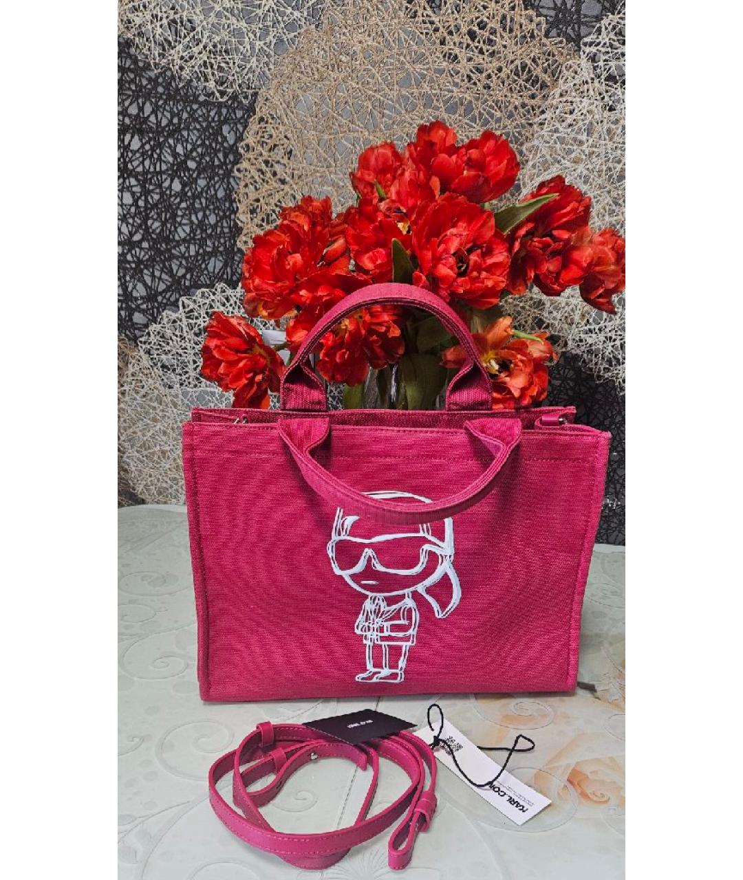 KARL LAGERFELD Розовая хлопковая сумка тоут, фото 2