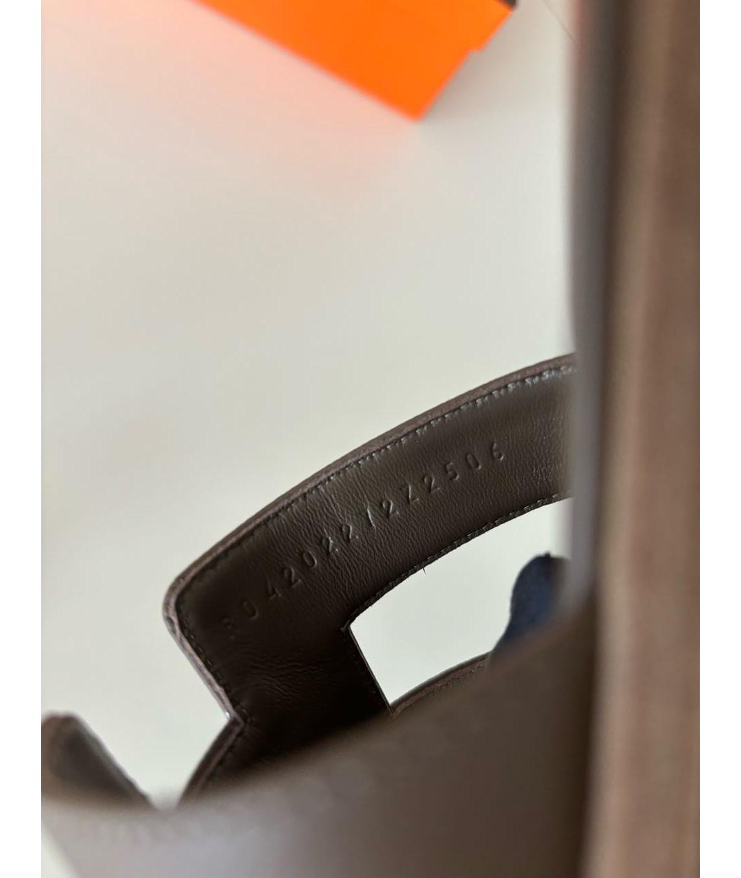 HERMES Хаки кожаные шлепанцы, фото 6