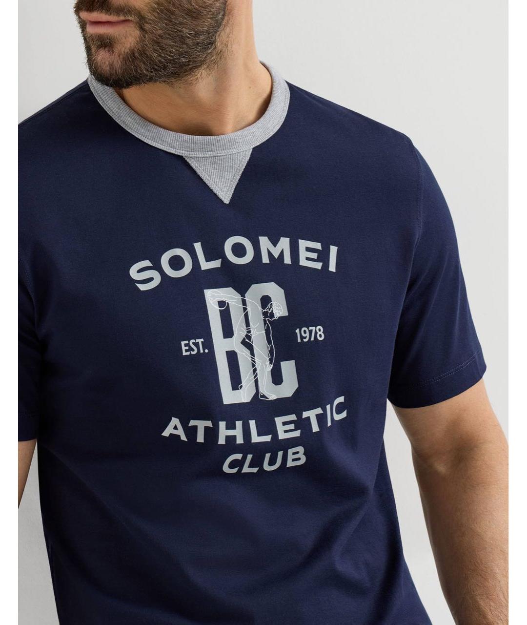 BRUNELLO CUCINELLI Темно-синяя хлопковая футболка, фото 7