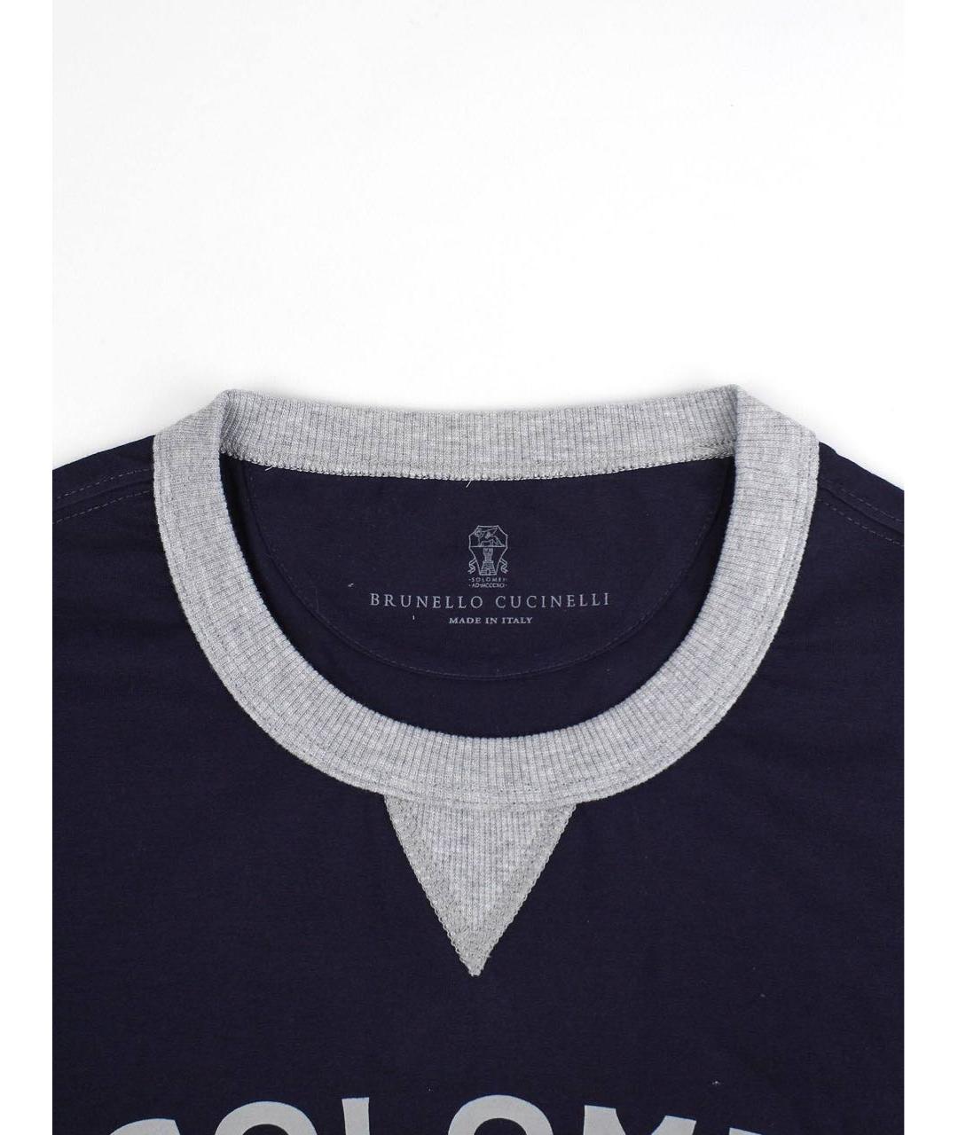 BRUNELLO CUCINELLI Темно-синяя хлопковая футболка, фото 4