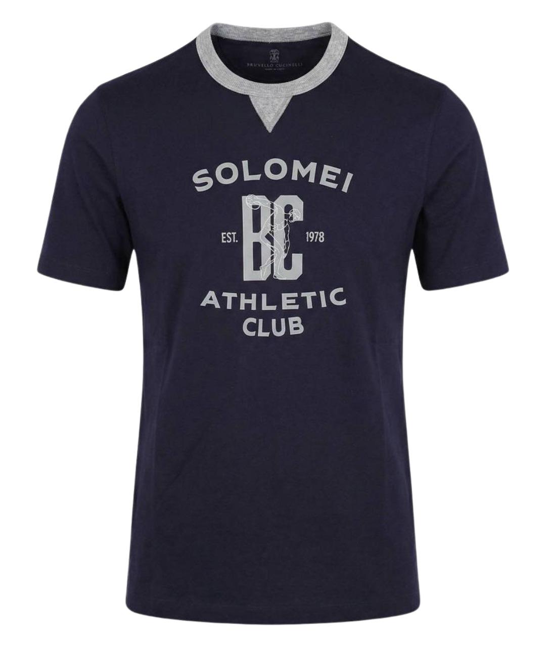 BRUNELLO CUCINELLI Темно-синяя хлопковая футболка, фото 1
