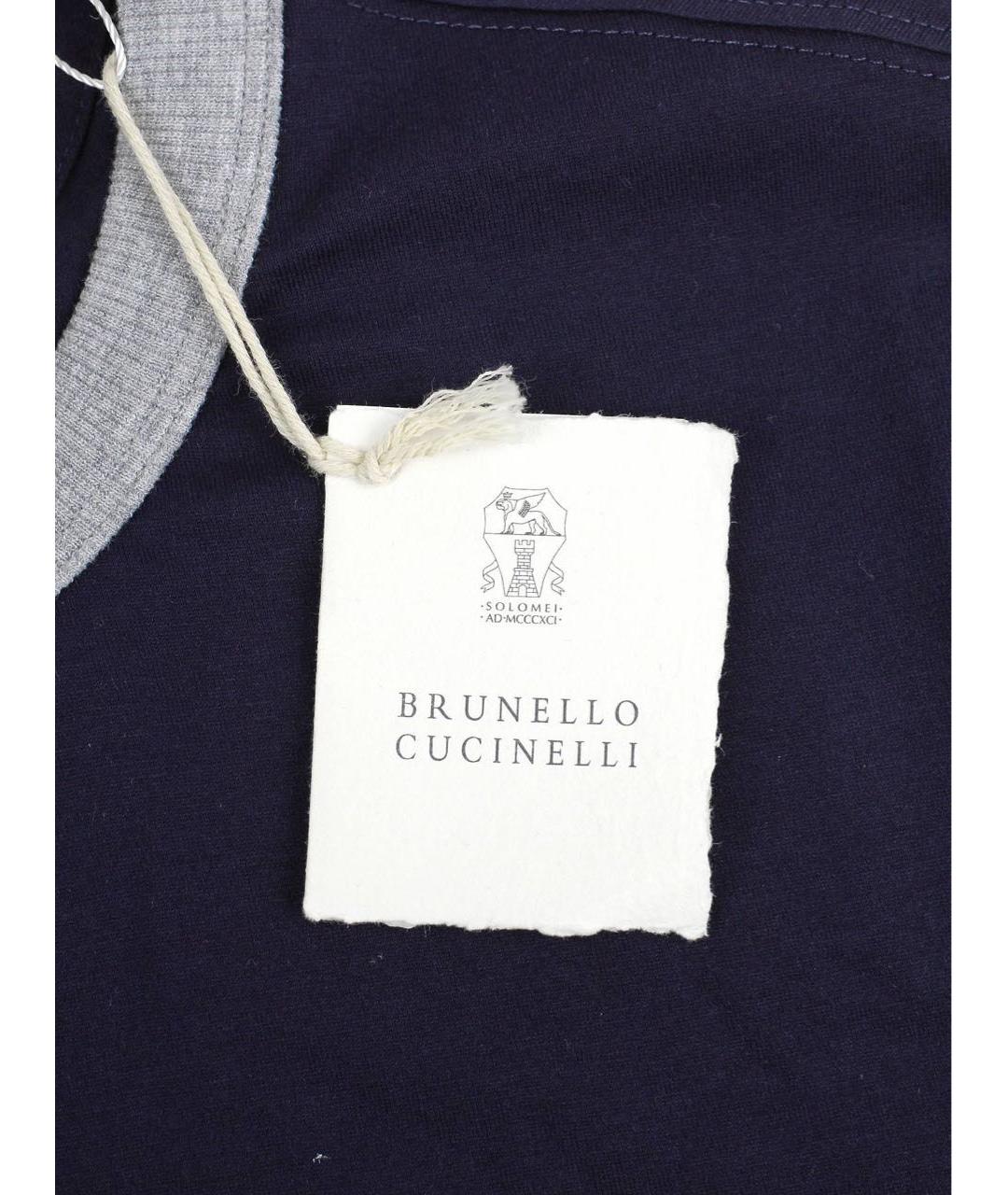 BRUNELLO CUCINELLI Темно-синяя хлопковая футболка, фото 3