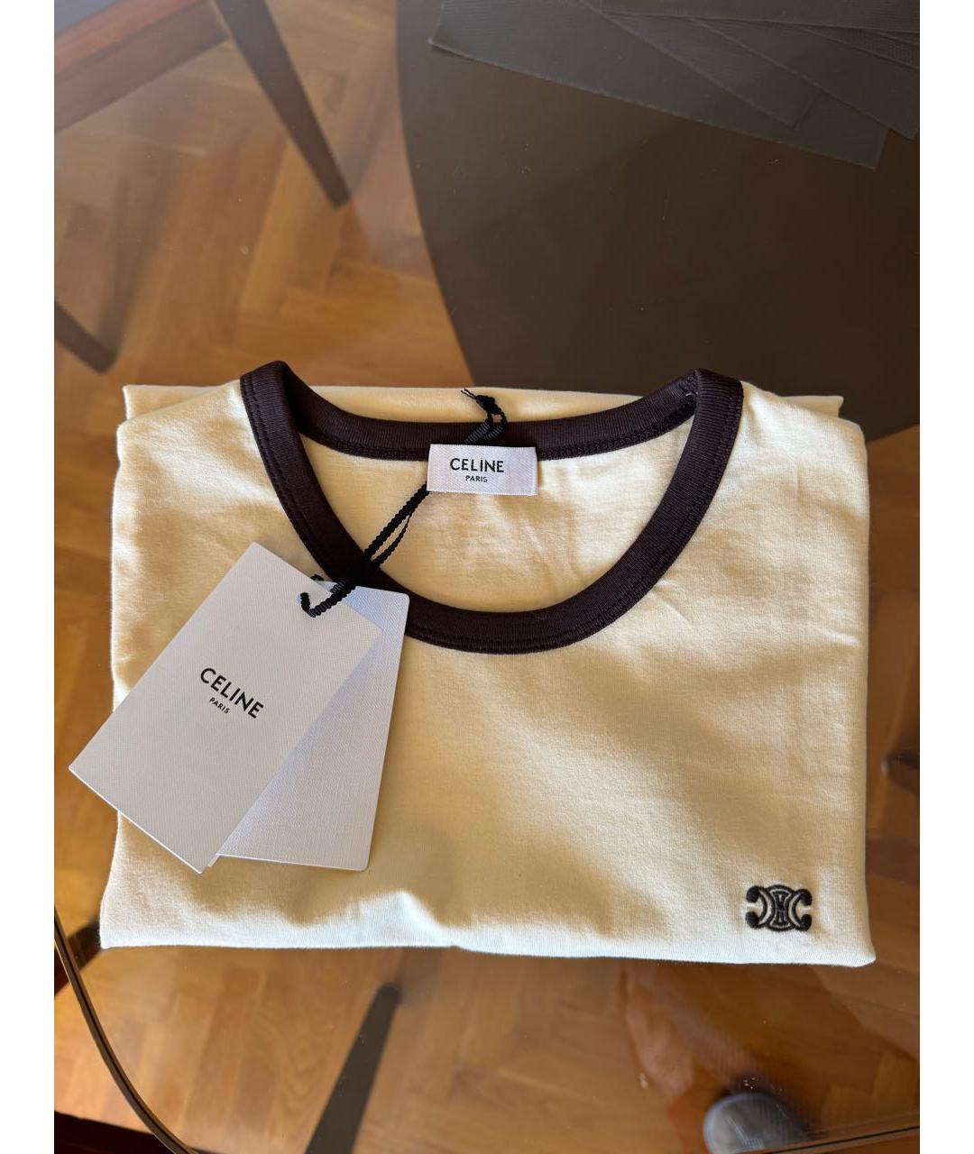 CELINE Бежевая хлопковая футболка, фото 3