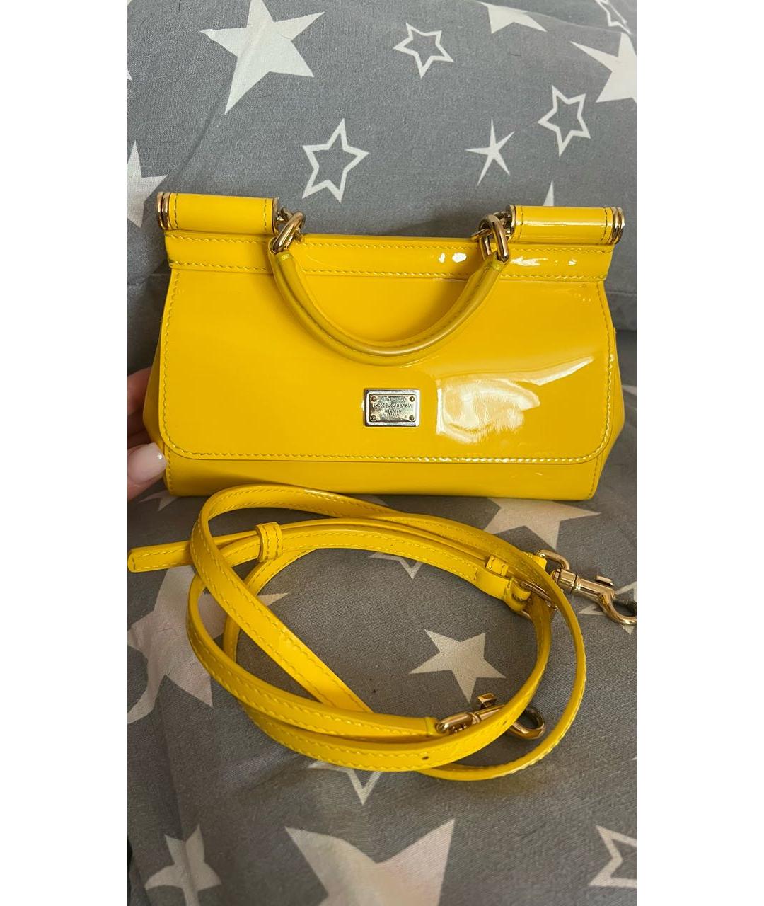 DOLCE&GABBANA Желтая сумка с короткими ручками из лакированной кожи, фото 5