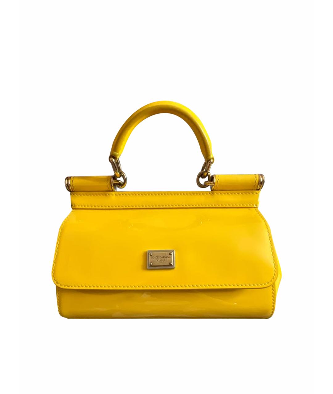 DOLCE&GABBANA Желтая сумка с короткими ручками из лакированной кожи, фото 1