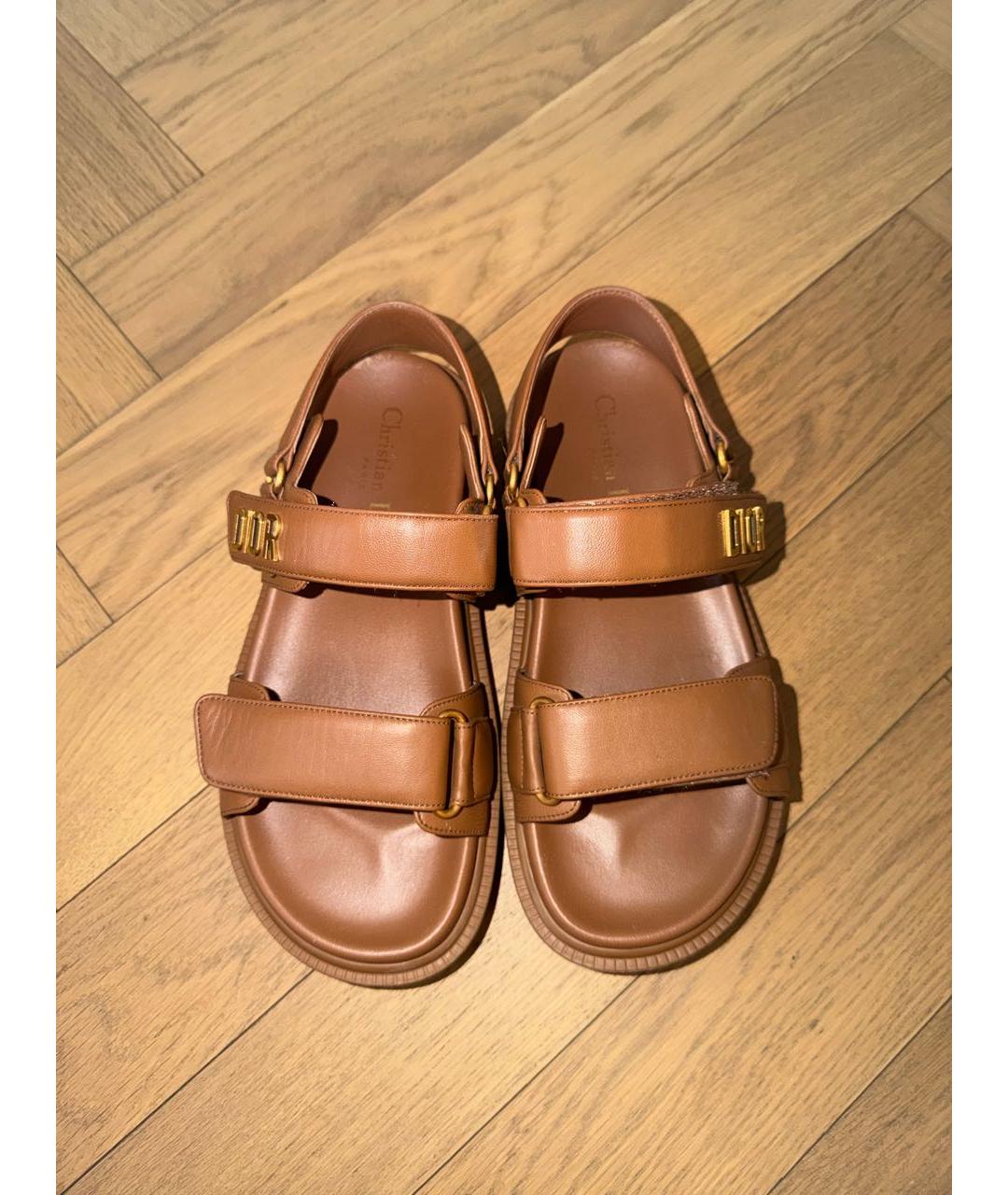 CHRISTIAN DIOR Коричневые кожаные сандалии, фото 3