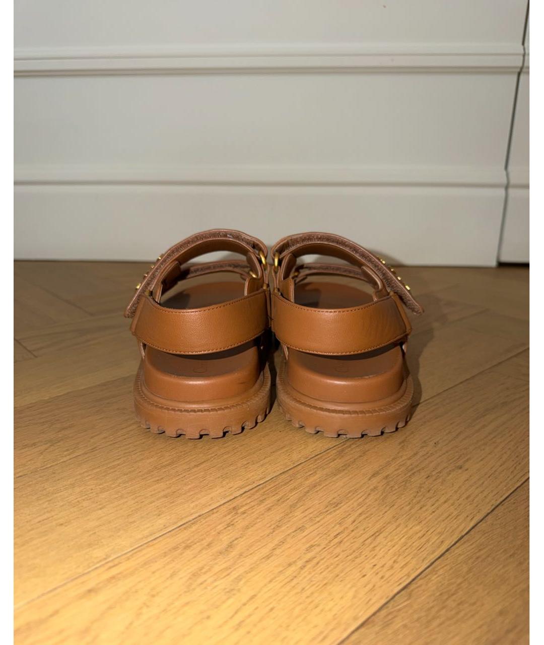 CHRISTIAN DIOR Коричневые кожаные сандалии, фото 4