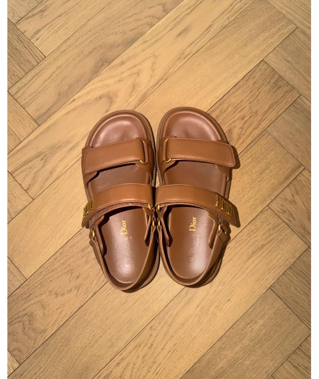 CHRISTIAN DIOR Коричневые кожаные сандалии, фото 2