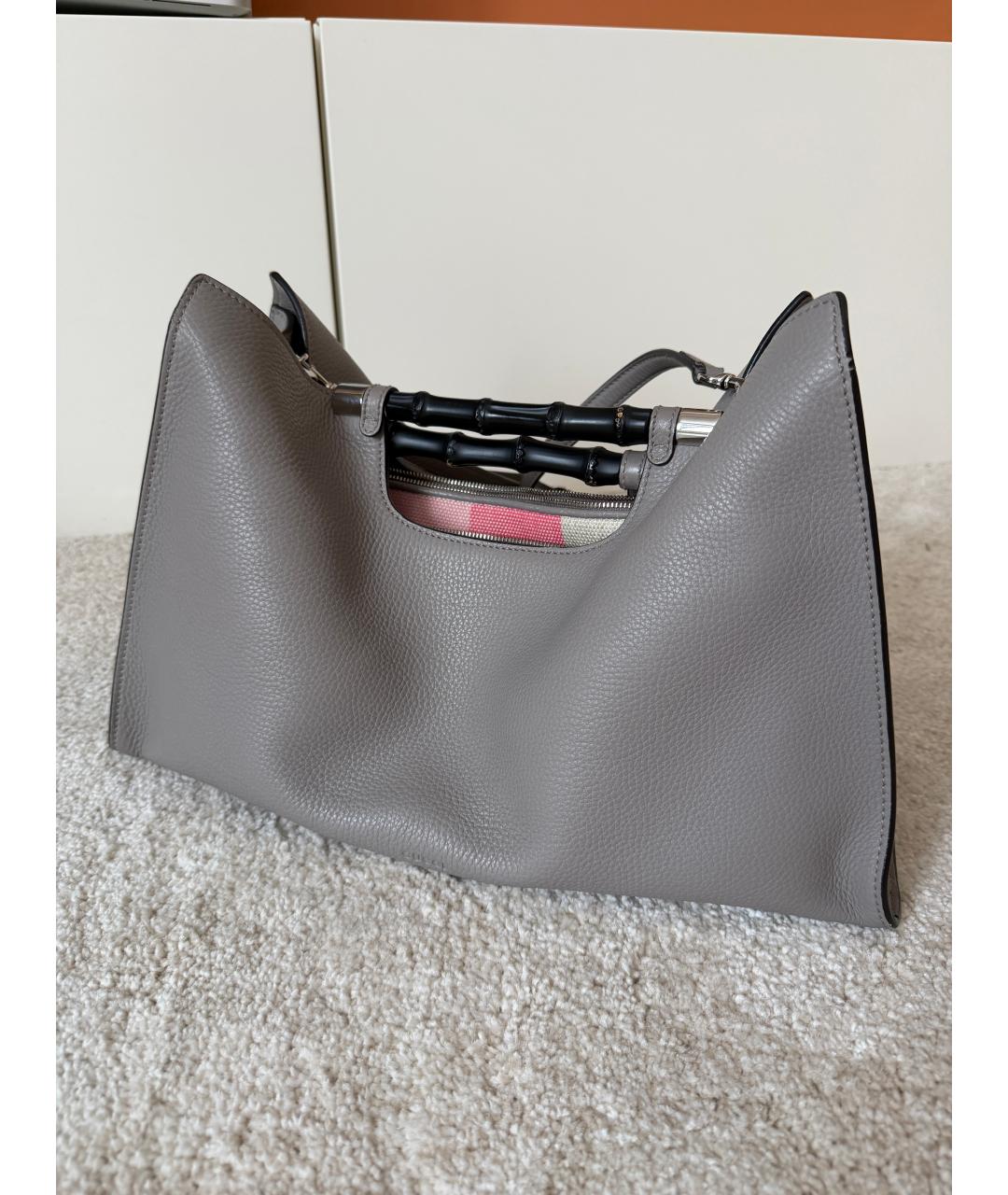 GUCCI Серая кожаная сумка тоут, фото 6