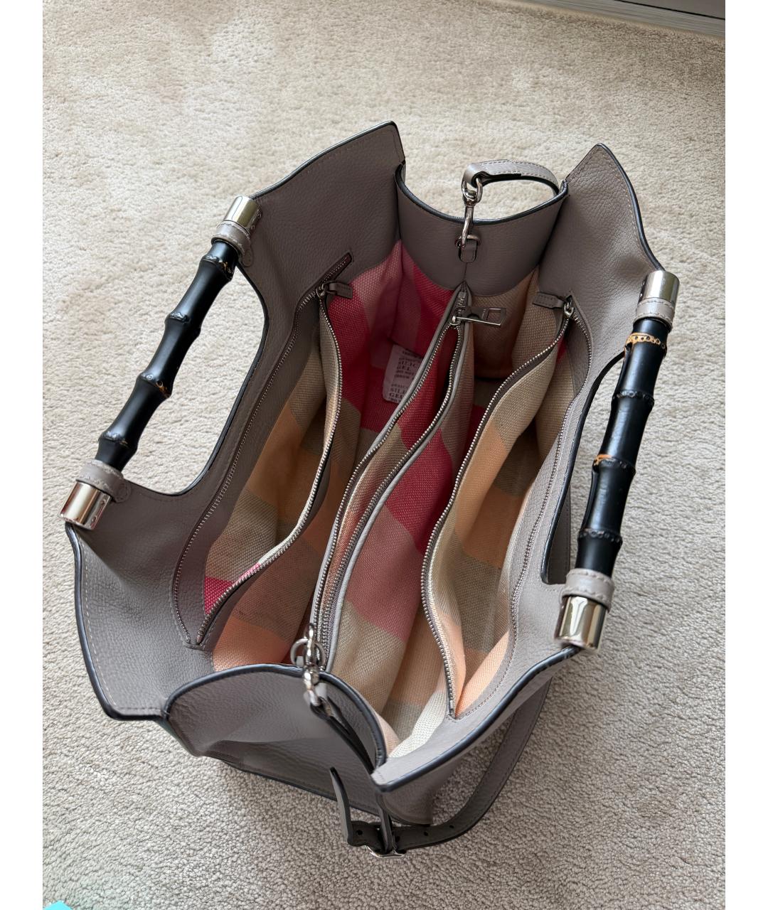 GUCCI Серая кожаная сумка тоут, фото 5