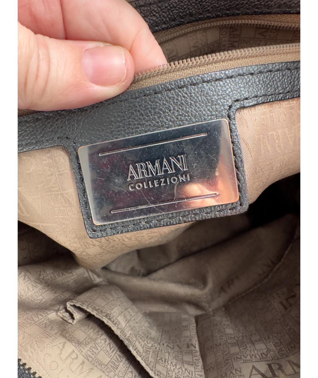 ARMANI COLLEZIONI Черная кожаная сумка тоут, фото 4