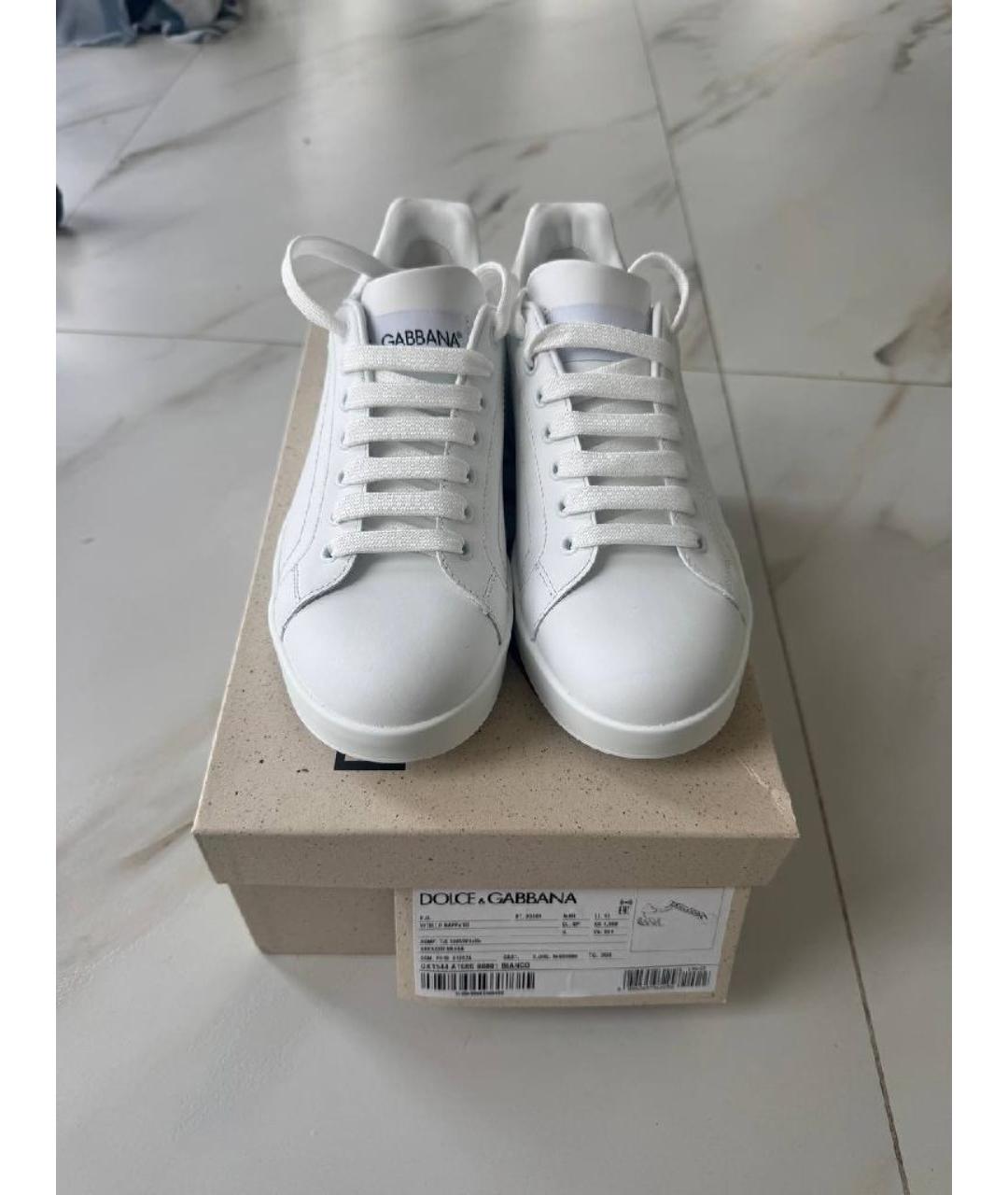 DOLCE&GABBANA Белые кожаные кеды, фото 2