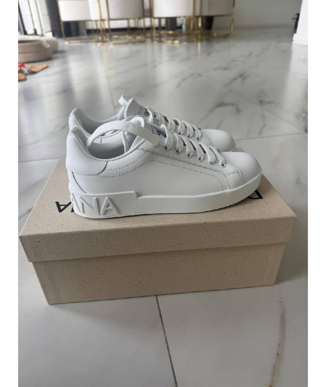 DOLCE&GABBANA Белые кожаные кеды, фото 3