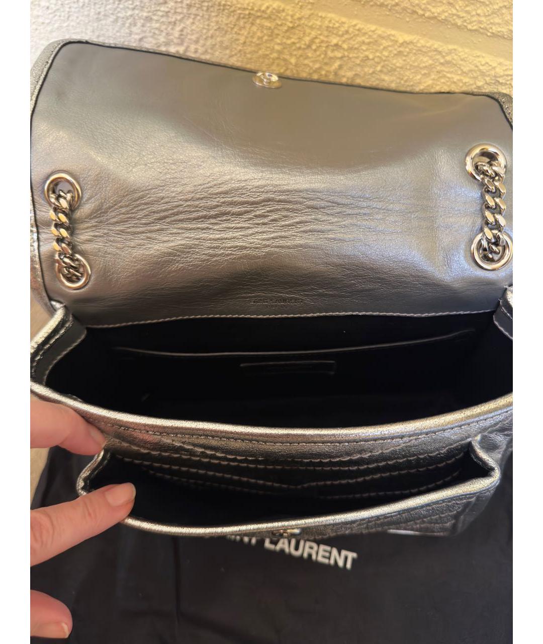SAINT LAURENT Серебряная кожаная сумка через плечо, фото 4