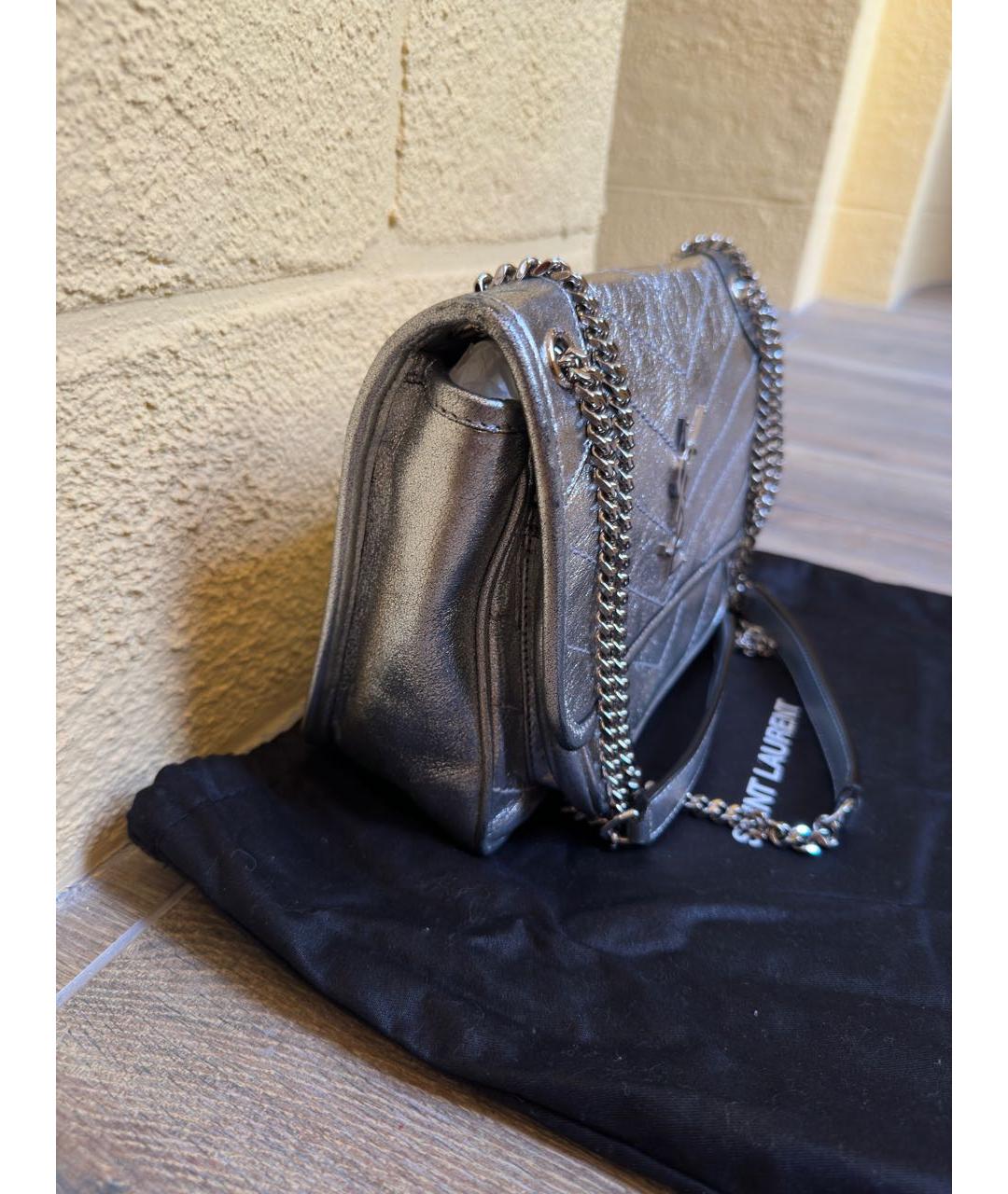 SAINT LAURENT Серебряная кожаная сумка через плечо, фото 2