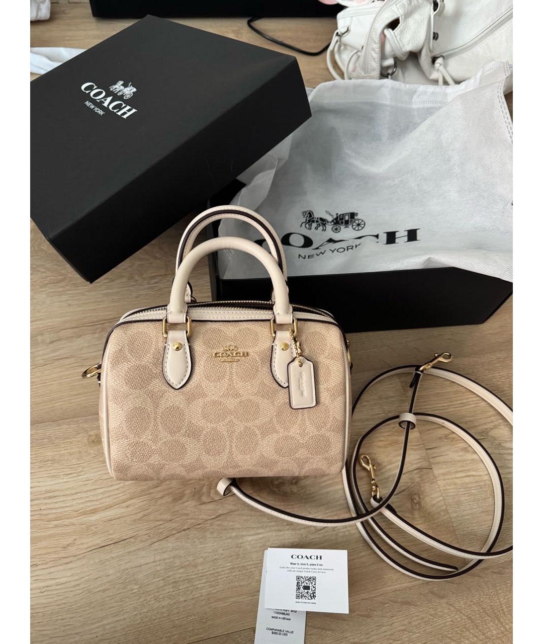 COACH Бежевая сумка с короткими ручками, фото 7