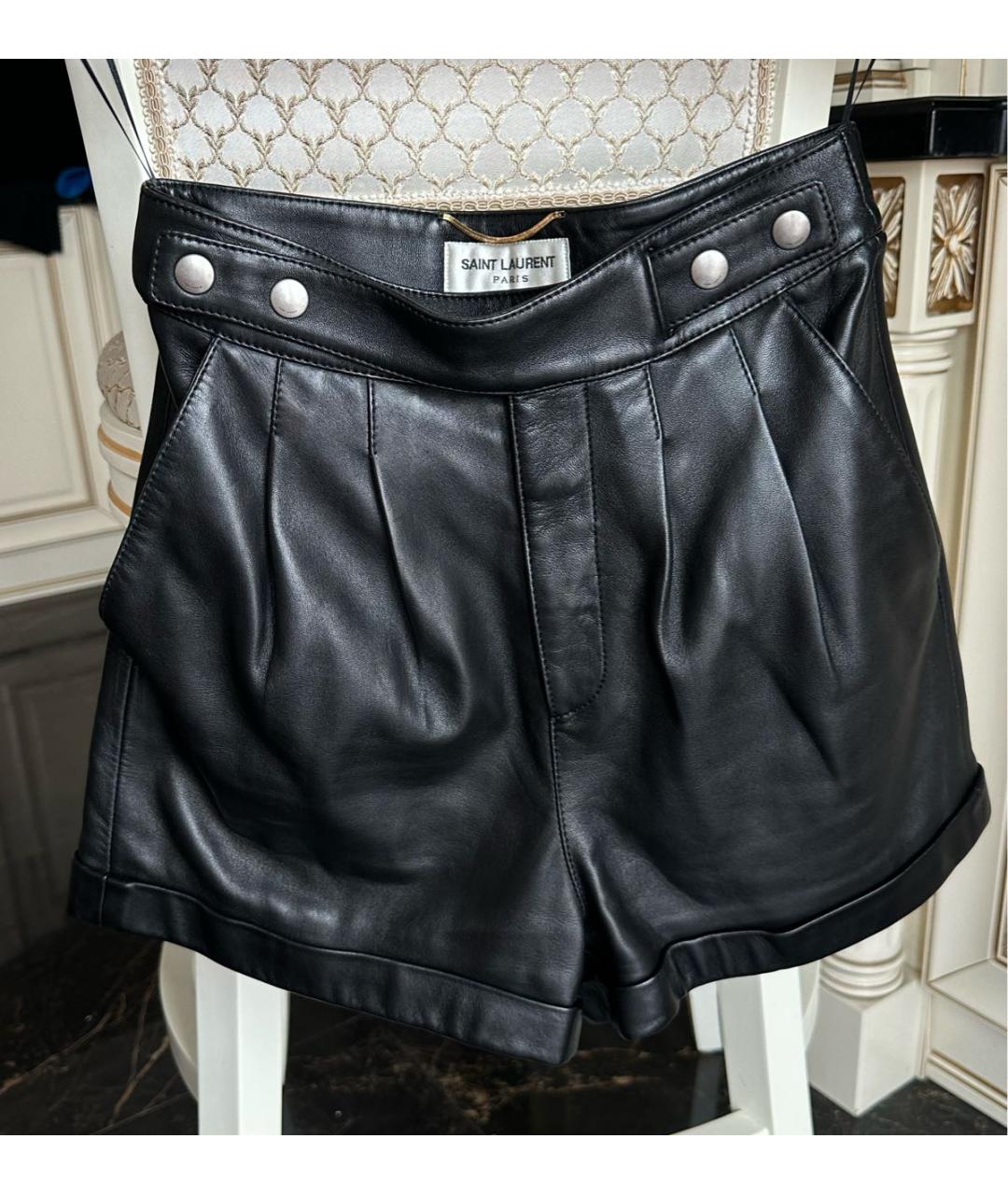 SAINT LAURENT Черные кожаные шорты, фото 9