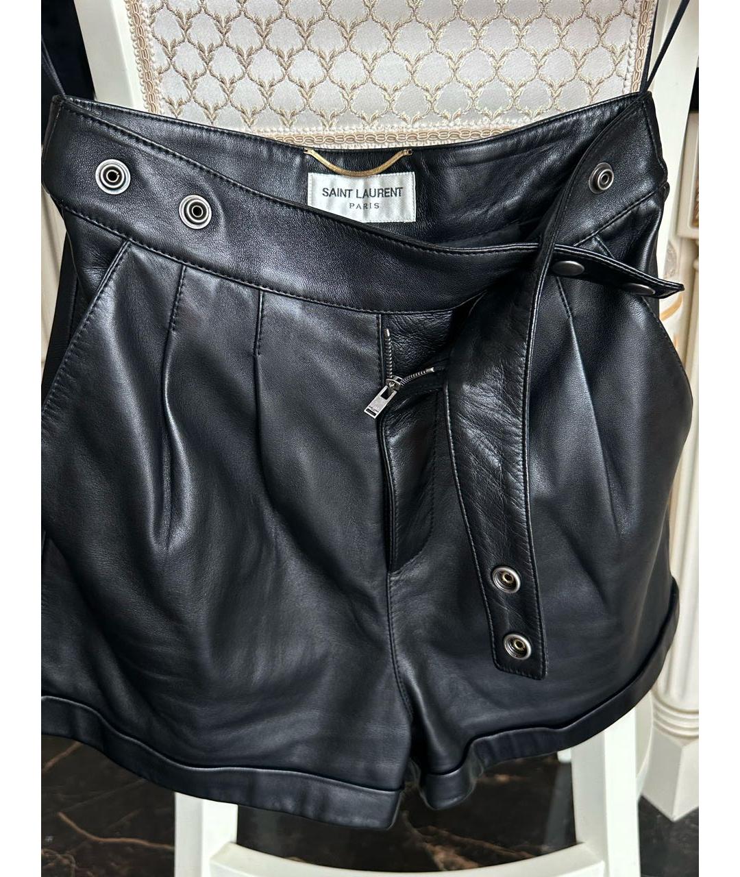 SAINT LAURENT Черные кожаные шорты, фото 5