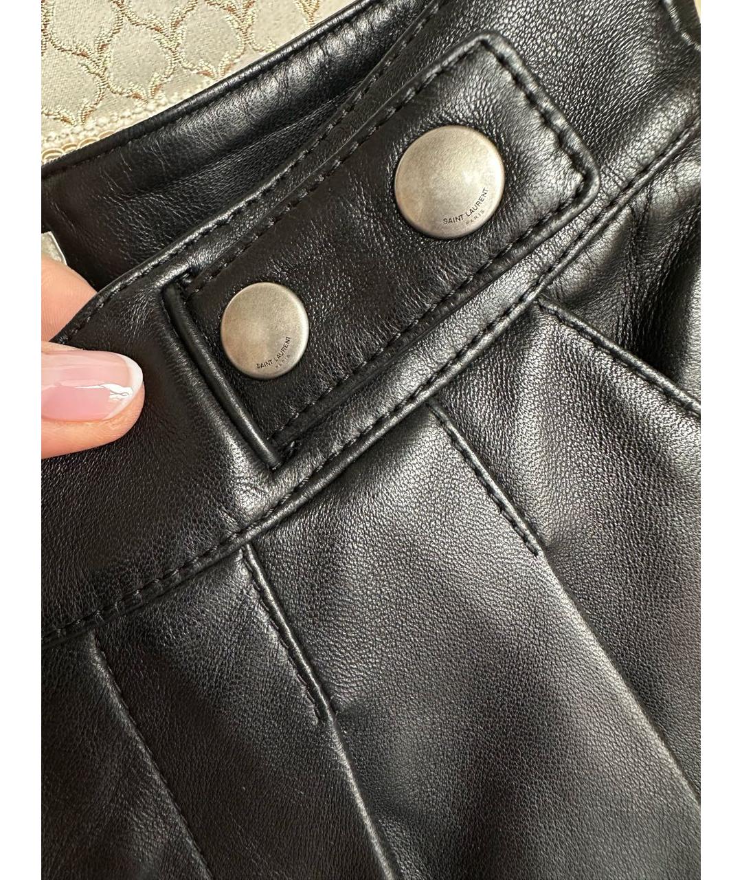 SAINT LAURENT Черные кожаные шорты, фото 6