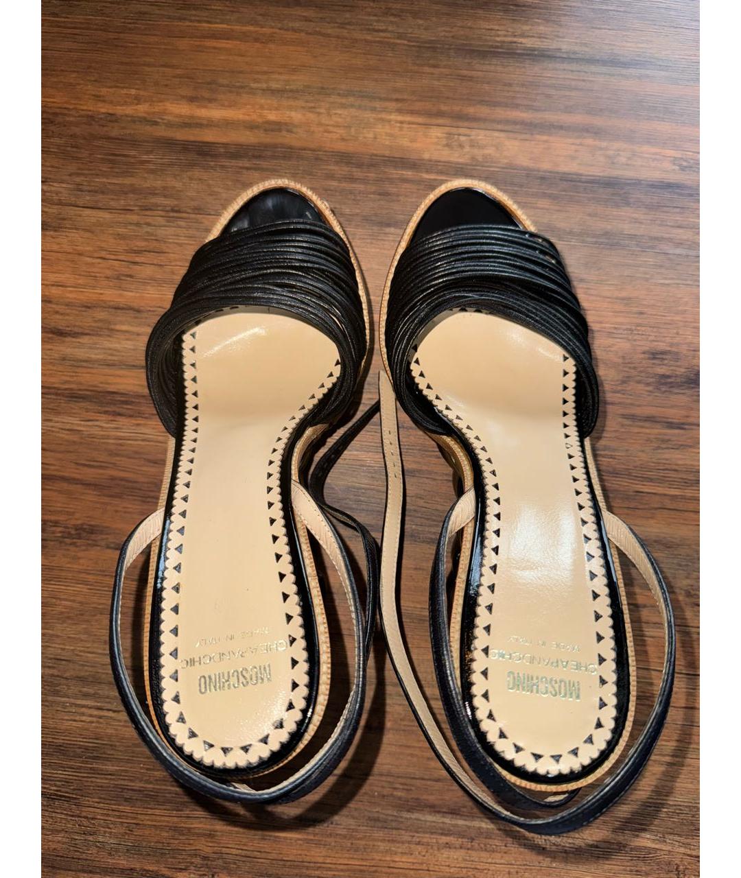 MOSCHINO Черные кожаные босоножки, фото 2