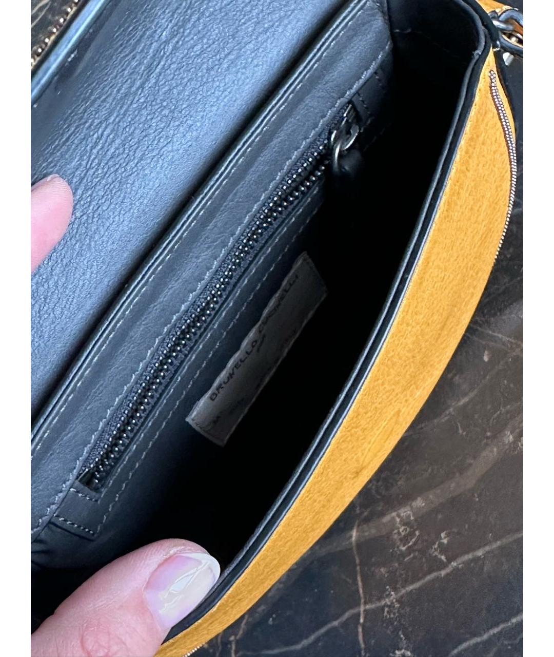 BRUNELLO CUCINELLI Горчичная кожаная поясная сумка, фото 4