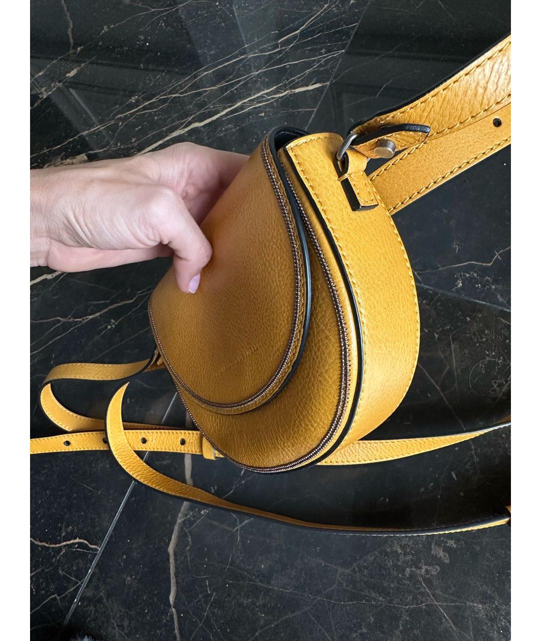 BRUNELLO CUCINELLI Горчичная кожаная поясная сумка, фото 2