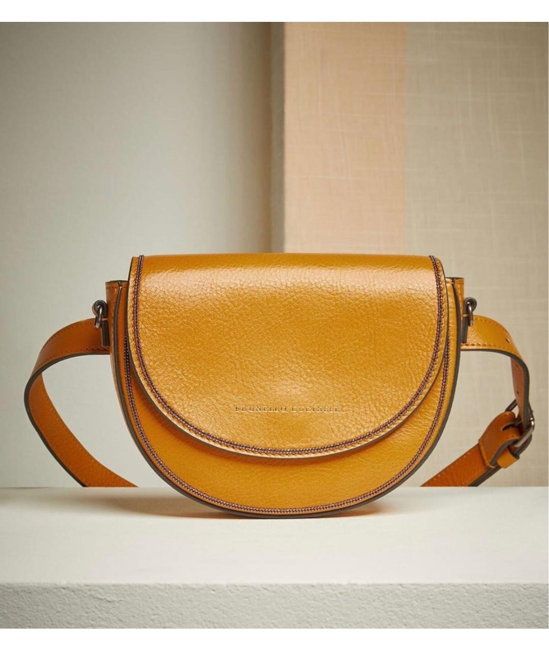 BRUNELLO CUCINELLI Горчичная кожаная поясная сумка, фото 9
