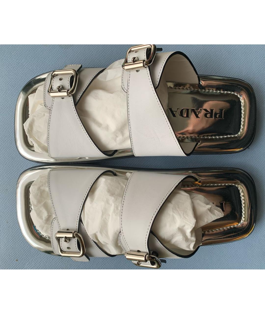 PRADA Белые кожаные сандалии, фото 9