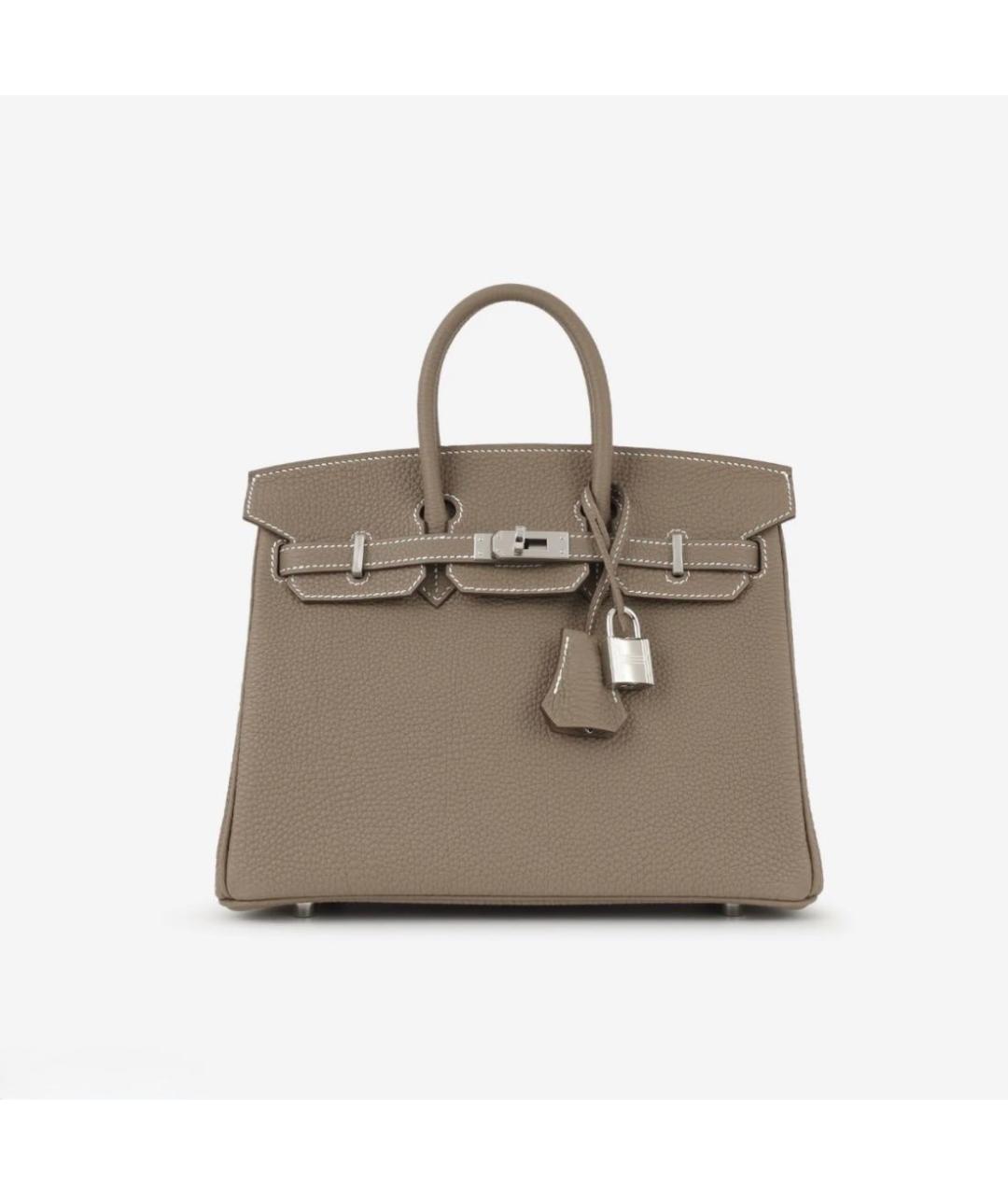 HERMES Бежевая кожаная сумка с короткими ручками, фото 3