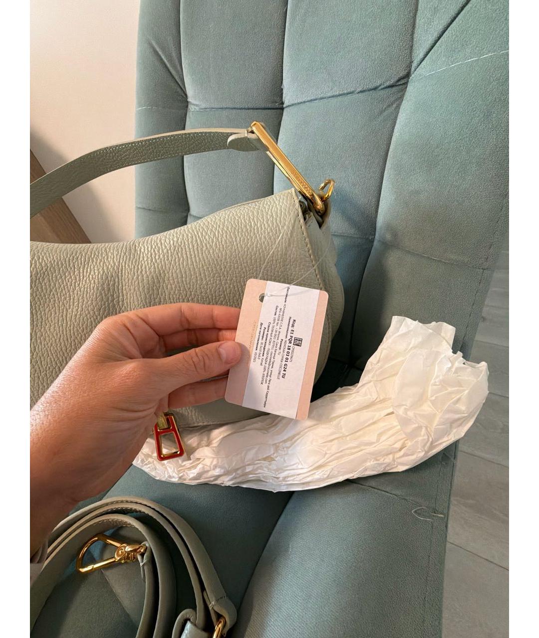 COCCINELLE Зеленая кожаная сумка через плечо, фото 6