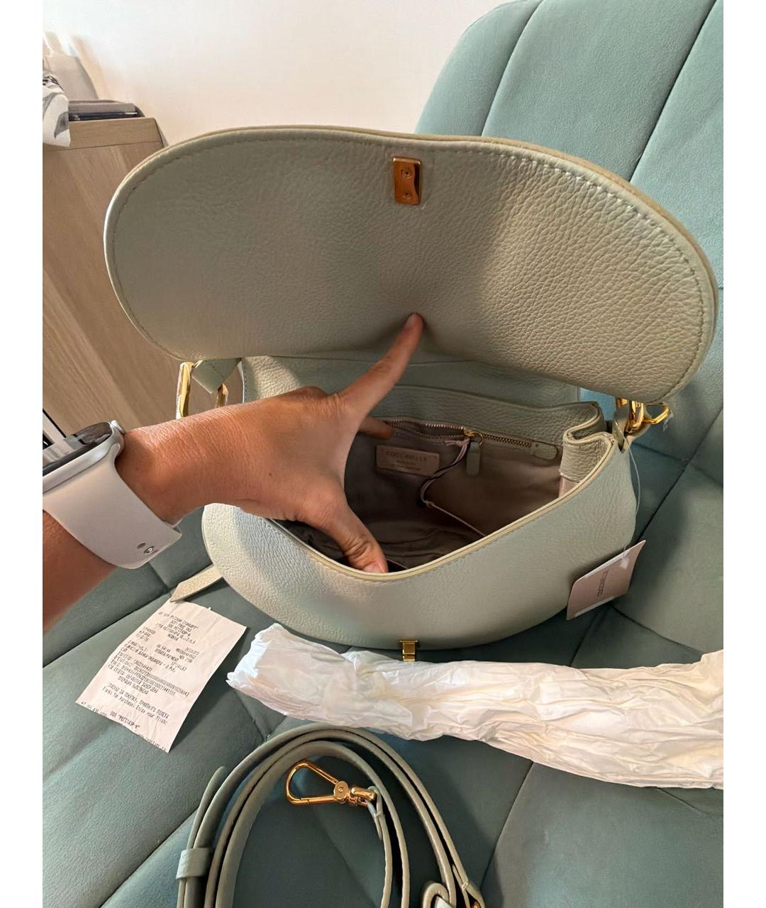 COCCINELLE Зеленая кожаная сумка через плечо, фото 5