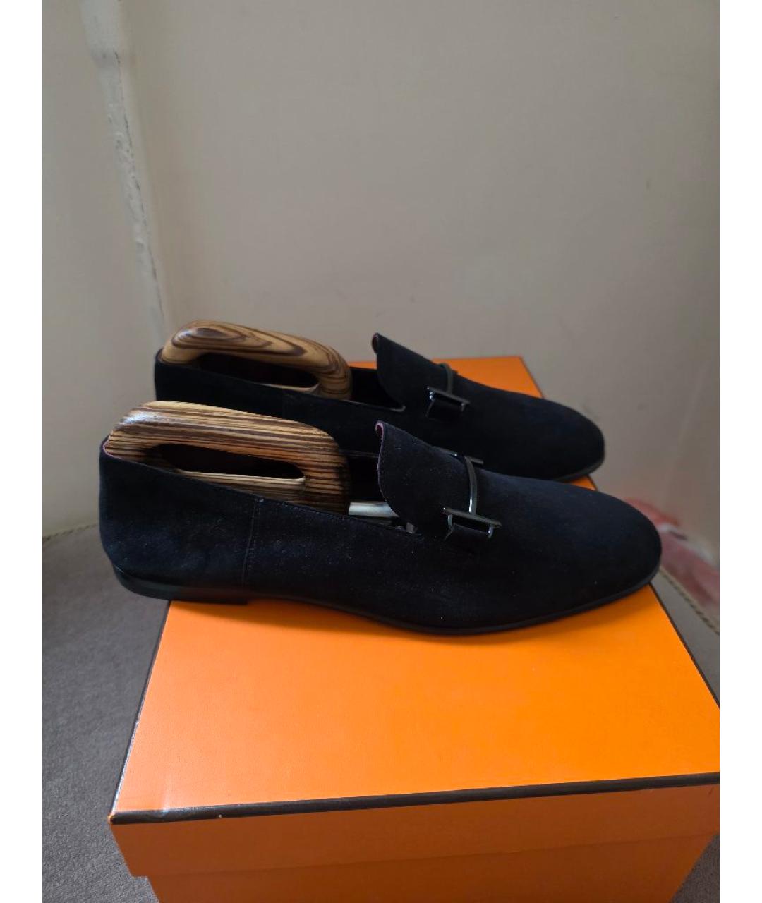 HERMES Черные замшевые лоферы, фото 6