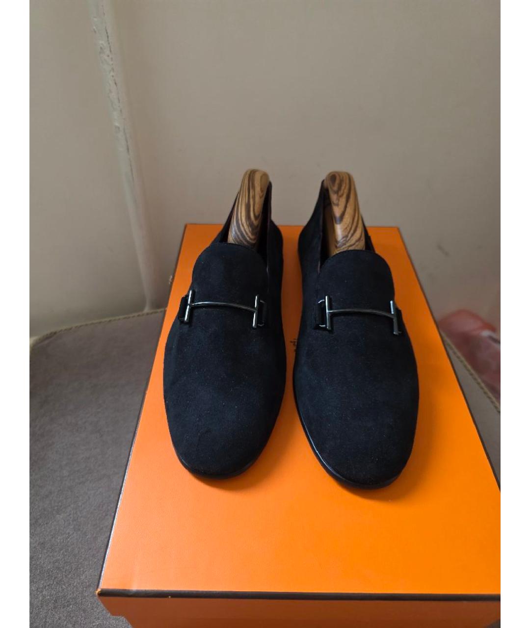 HERMES Черные замшевые лоферы, фото 2