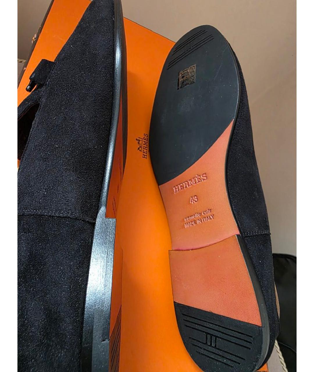 HERMES Черные замшевые лоферы, фото 5