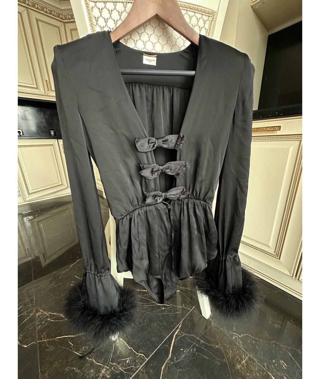 SAINT LAURENT Черная шелковая блузы, фото 9