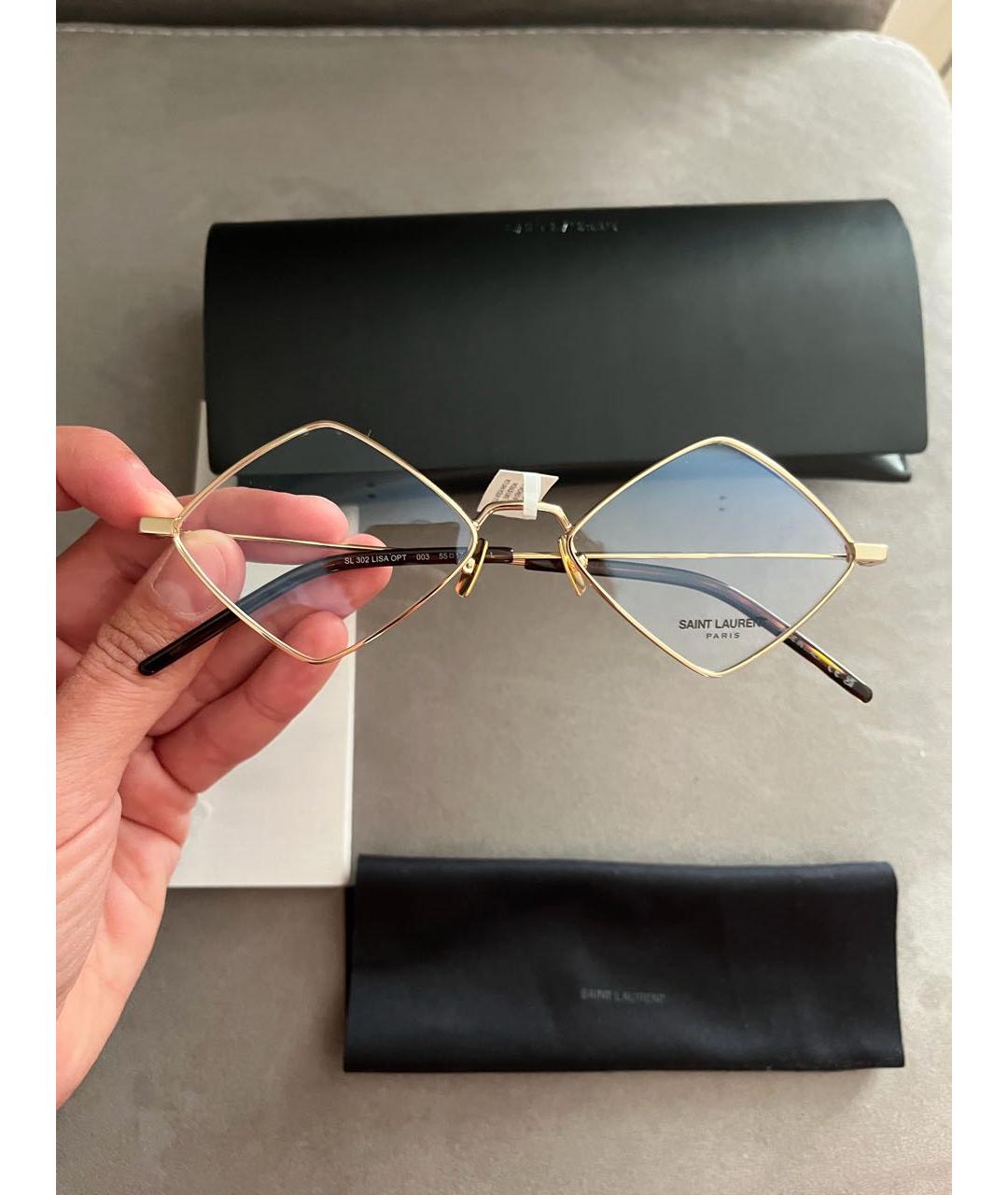 SAINT LAURENT Золотые металлические солнцезащитные очки, фото 4