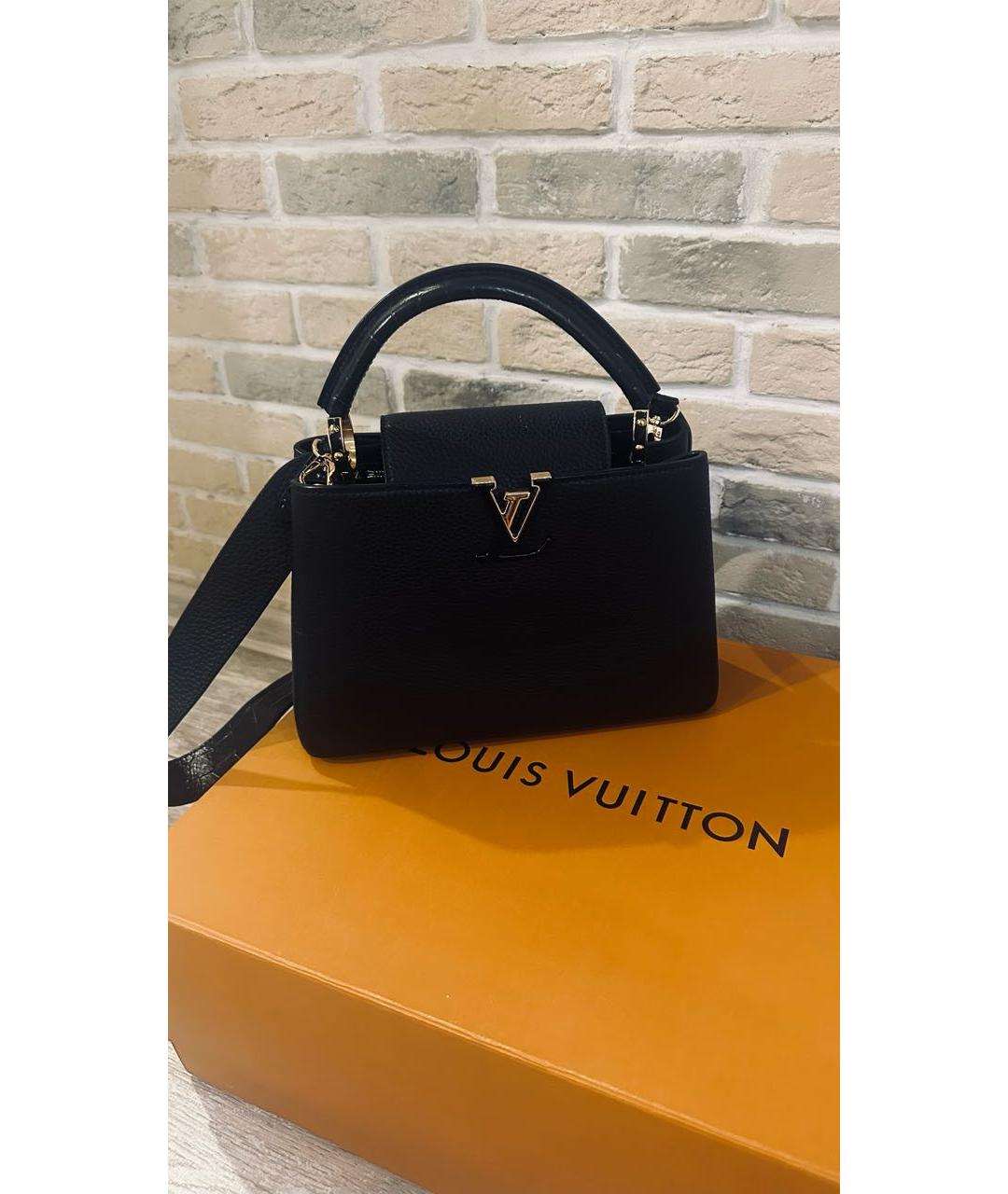 LOUIS VUITTON Черная кожаная сумка с короткими ручками, фото 8