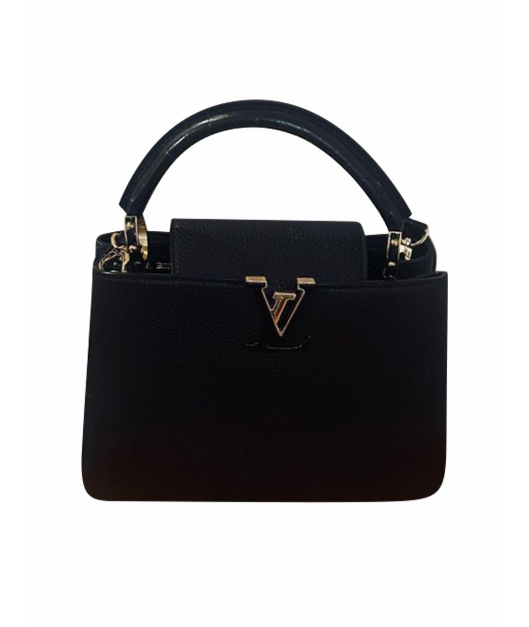 LOUIS VUITTON Черная кожаная сумка с короткими ручками, фото 1