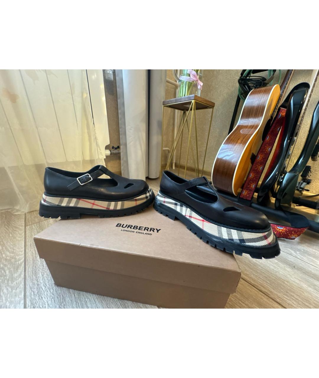 BURBERRY Черные кожаные брогги и оксфорды, фото 6