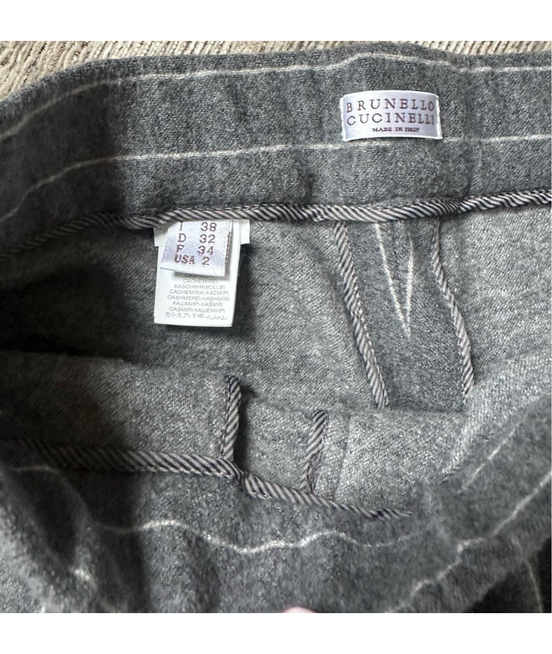 BRUNELLO CUCINELLI Серые кашемировые брюки узкие, фото 8