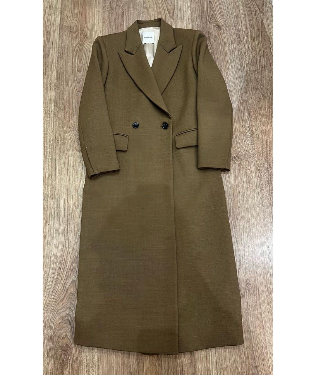 SANDRO Бежевое шерстяное пальто, фото 7