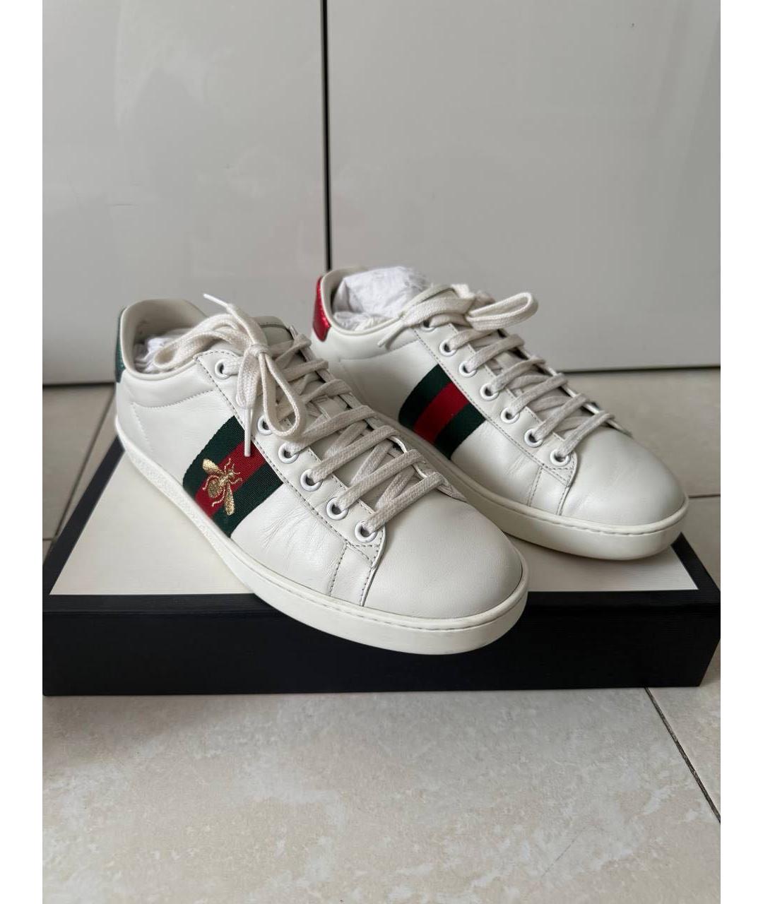 GUCCI Белые кожаные кеды, фото 9